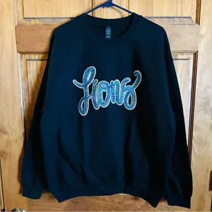 National Football League Detroit Lions sweatshirt! Glitter sequin bedazzled, lions logo crewneck sweater! thumbnail 1