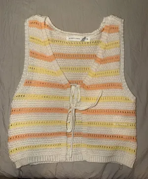 Altar'd State Cream Knit Tank with Yellow & Orange Stripes thumbnail 1