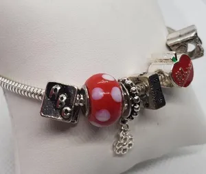 Silver Tone & Red Teacher European Charm Bracelet thumbnail 3