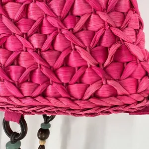 Barney’s New York NWT Pink Straw‎ Beaded Handle Tote Bag thumbnail 16
