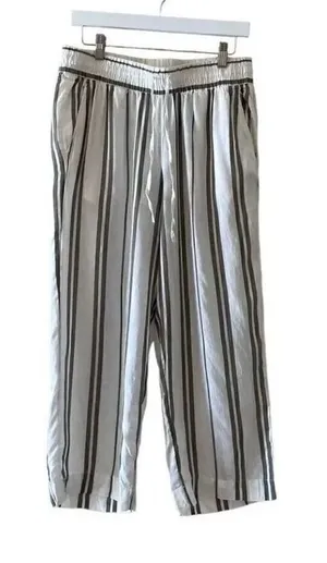H & M Logg Linen Blend White Striped Culottes Ankle Length Pants SZ 8 # 1519 thumbnail 1