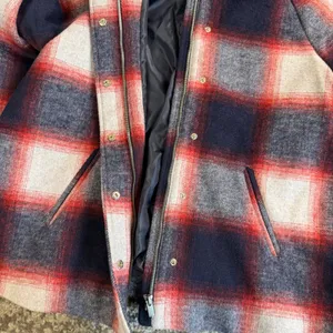 Gap Plaid Wool Blend Swing Coat Girls XXL Navy Red Grey Zip Snap Jacket New thumbnail 6