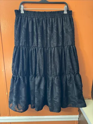 Michael Kors Black Tiered Midi Skirt with Jacquard Pattern thumbnail 1