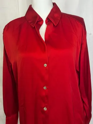 Zara Red Satin Button-Down Blouse thumbnail 2