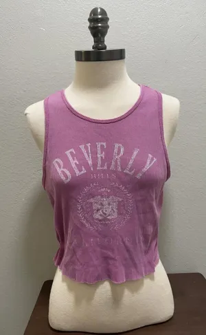 Garage Pink Ribbed Cropped Beverly Hills Tank Top Size M thumbnail 1