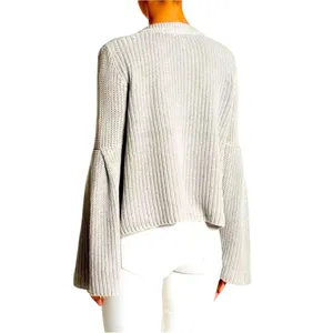 Free People Damsel Boxy Cream Chunky Knit Sweater Bell Sleeve Womens Small thumbnail 11