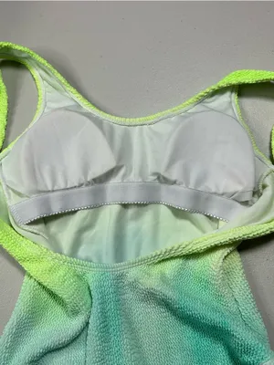 Green Aqua Ombre One Piece Swimsuit Women’s XS Scoop Neck Textured Swimwear thumbnail 7