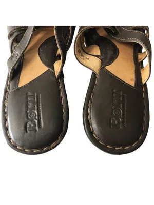 Born Women's Black Leather Sandals Wedge Crisscross Straps Open Toe 10 thumbnail 5
