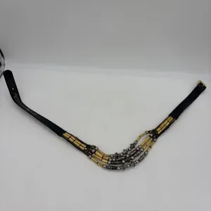 Vintage Avignon Womens M Belt Black Leather Silver & Gold Beading Boho Western thumbnail 14