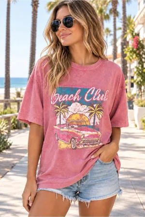 Zutter Beach Club Oversized Graphic Tee Pink Size Small NWT thumbnail 1