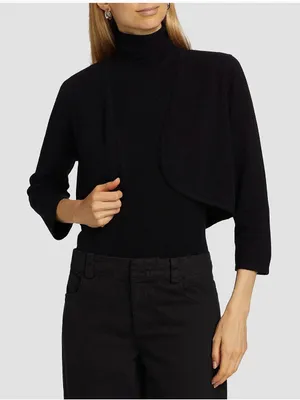 Saks Fifth Avenue 100 % Cashmere Black Cropped Bolero Shrug thumbnail 2