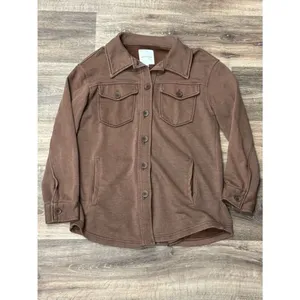 Avec Les Filles French Terry Pigment Dyed Shacket Brown Women’s Small thumbnail 2