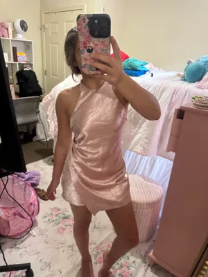 Mustard Seed Satin Halter Mini Dress in Blush Pink thumbnail 3