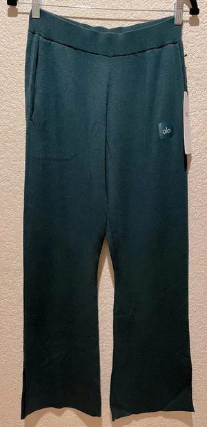 NWT Alo Yoga Knit High Waist Salana Wide Leg Pant Midnight Green Size S thumbnail 9
