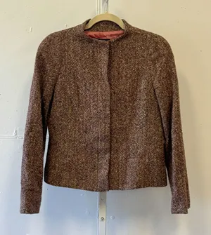 Vintage Philippe Adec Paris Wool Tweed Blazer Jacket Brown Burgundy Size 12 thumbnail 1