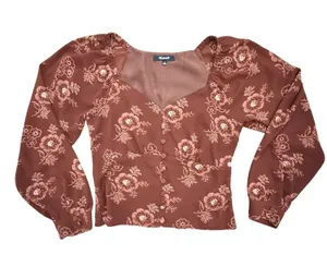 Madewell Floral Print Top Long Sleeve Square Neck Blouse Brown Women's XS thumbnail 1