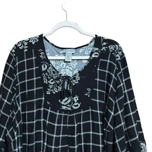 Catherines Tunic Top Womens 26 28W Multicolor Floral Plaid Print Scoop Blouse thumbnail 2