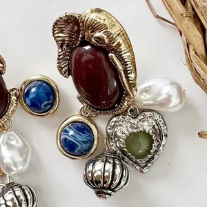 Elephant Gold Dangle Charms earrings Gems Heart Bohemian Womens Jewelry thumbnail 6