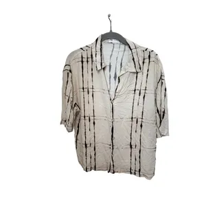 Zara Abstract Print Button Up Shirt Women’s M Beige Black Oversized Blouse thumbnail 7
