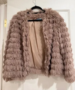 She + Sky Dusty Taupe Faux-Fur Fringe Jacket thumbnail 1