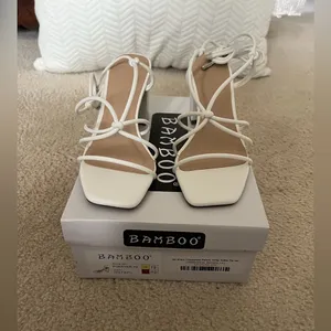 Bamboo White Strappy Block Heel Sandals thumbnail 3