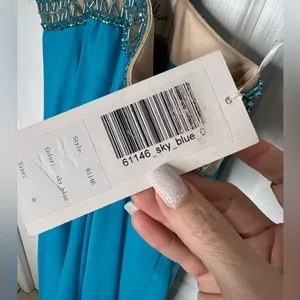 Angela‎ & Alison teal blue beaded prom wedding ball evening gown size 0 Pageant thumbnail 2