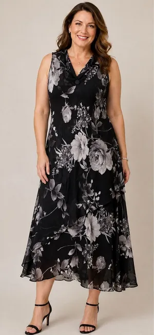 Spenser‎ Jeremy Silk Floral Maxi Dress Black White Beaded Cowl Neck Sz 6 thumbnail 1