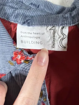 Anthropologie Building 13 Blue Red Floral Button Down Corduroy Top‎ thumbnail 3