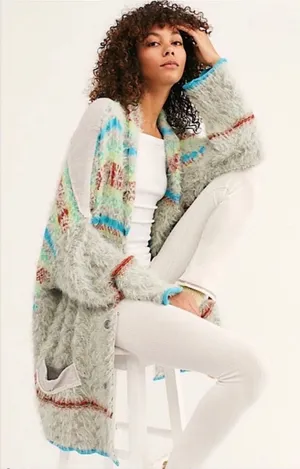 Free People Fair Weather Cardigan Mint Haze Combo XS thumbnail 1
