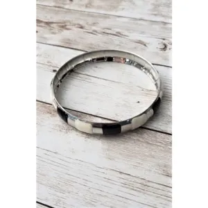 Vintage Bracelet / Bangle - Cream, Black & Silver Tone thumbnail 3