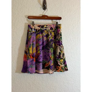 Maeve‎ Mini Skirt Multicolor S Womens Floral Silk Smocked Waist Casual thumbnail 3