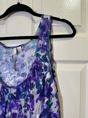 Lauren Conrad Floral Tank Top Size XL Ruffle Purple Scoop Neck thumbnail 2