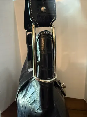 Vintage Dooney & Bourke Black Croc-Embossed Leather Hobo Shoulder Bag thumbnail 5
