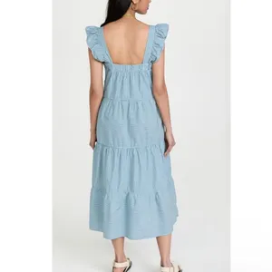 Nation LTD Large Camille Midi‎ Sundress Spritz Stripe Mint Blue Tiered Resort thumbnail 10