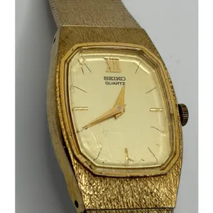 Seiko Quartz Ladies Watch Gold Tone Rectangle Case Textured Band‎ 387034 thumbnail 6