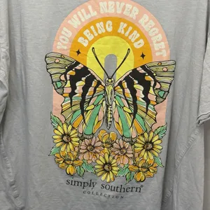 Simply Southern T-Shirt Women Kind Butterfly Flowers Medium Large Gray Oversized thumbnail 2