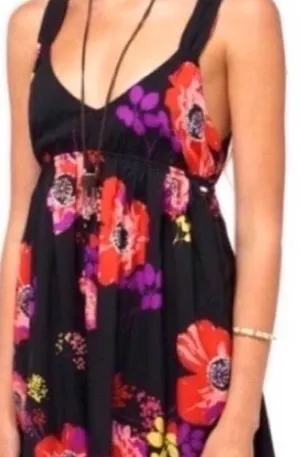 Roxy Love Seeker Black Floral Open Back Dress Size Medium thumbnail 1