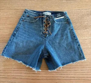 Abercrombie & Fitch Lace-Up Denim Shorts — Blue thumbnail 1
