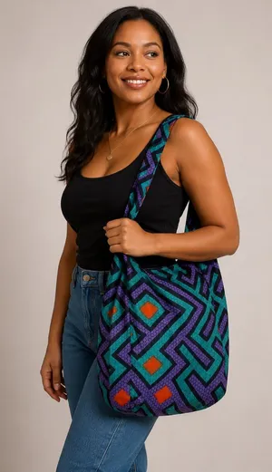 Womens Hippie Crossbody bag, Hobo Hand made Shoulder bag, Tribal Boho 17.5 X 15 thumbnail 1