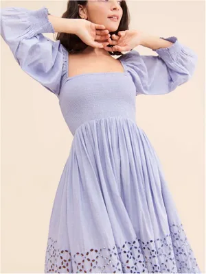 Free People Perfect Storm Smocked Eyelet Maxi Dress Lavender Purple Size S thumbnail 2
