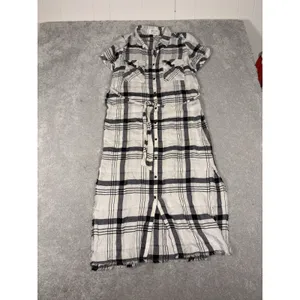 Anthropologie Cloth & Stone Hannah Shirtdress M Plaid‎ Short Sleeve Belted White thumbnail 5