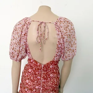 [Free People] Tessa Floral Puff Sleeve Ruched Open Back Mini Dress Size Large L thumbnail 5