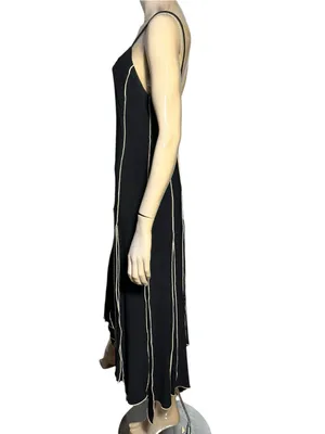 Joseph Ribkoff Size 12 Black Cream Ivory Contrast Seam Stitched Maxi Slip Dress thumbnail 4