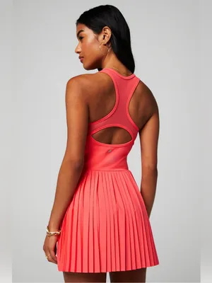 Fabletics Hot Shot Pleated Dress Classic Coral Pink Mini Dress W/ shorts size S thumbnail 3