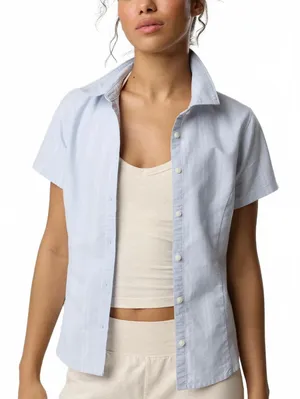 AE OFFLINE By Aerie Oxford Slim Short Sleeve Button Up Shirt American Eagle NWT thumbnail 5
