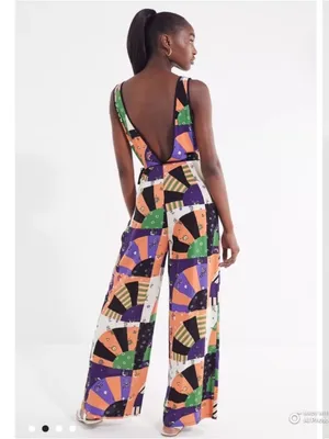 Urban Outfitters Patchwork Boho Surplice Wide Leg Jumpsuit Sz 6 Festival thumbnail 2