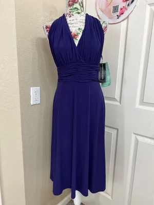 Jones Wear Halter V-Neck Midi Dress in Deep Purple size 8 thumbnail 2