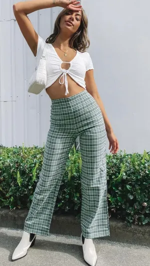 Beginning Boutique Kimbo Checked Pants Green thumbnail 2
