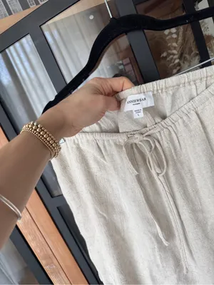 Anniewear linen set contrast trim scalloped beige tank crop top shorts neutral thumbnail 7