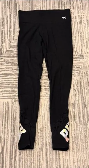 Pink Victoria's Secret Yoga women's small black leggings thumbnail 1